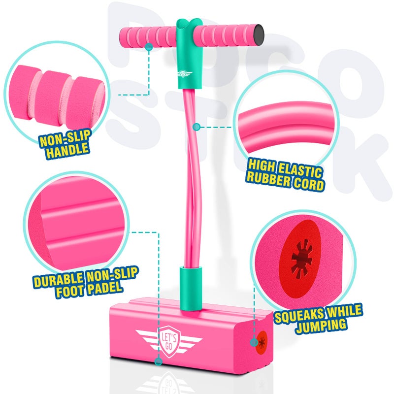 CUUGO LET'S GO! CG Pogo Stick Toys for 3-12 Year Old Girls, Foam Pogo Jumper Toys for Age 3-12 Years Old Kids Pogo Stick Autism Toys Outdoor Toys Party Birthday Stocking Stuffers Fun Toys, Rose Red - Image 4